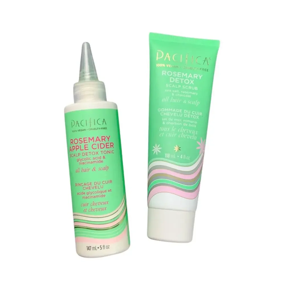 Pacifica Rosemary Detox Scalp Scrub & Apple Cider Tonic Set Vegan New 2pc